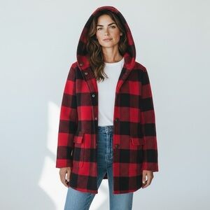 Talbots Wool Jacket - Buffalo Check Size 8 Barn Jacket Hooded